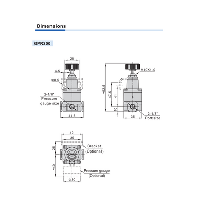 GPR20006LJNT AIRTAC X-SMALL PRECSION REGULATOR GPR200 SERIES 1/8" NPT 1-30 PSI